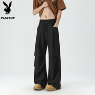 花花公子;PLAYBOY夏季新款工裝風(fēng)寬松直筒褲 黑色 XL