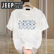 JEEP SPIRIT吉普純棉短袖男夏季休閑寬松潮 白色【前大圖K1023 藍色星星字母 S 建議90-100斤