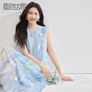熙世界（sllsky）幻彩漸變繡花無袖背心連衣裙2025年新款秋裝絕美小裙子女裝 晴天藍 L