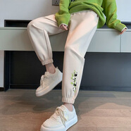 FHHUABD運(yùn)動(dòng)褲女24新款春秋衛(wèi)褲束腳高腰杏色百搭哈倫褲印花休閑褲 白色【款】冬季加絨 常規(guī) 4XL 170-180斤