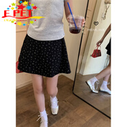 EPET復(fù)古小碎花裙子高腰黑色半身裙女夏季設(shè)計(jì)感小眾A字裙華夫格短裙 碎花半身裙 L 105-115斤