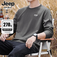 JEEP SPIRIT長袖T恤男夏季新款圓領(lǐng)寬松百搭上衣新款重磅純棉打底衫體恤潮 JP19509暗灰色 XL