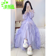 慕瑤雨春季法式紫色連衣裙女長袖仙女網(wǎng)紗仙氣設(shè)計感小眾收腰顯瘦感長裙 主圖款 M 95-105斤