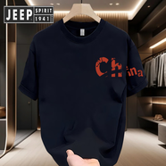 JEEP SPIRIT吉普半袖痞帥重磅短袖恤青年男女款夏季潮牌街頭寬松百搭上衣 黑色【前左袖子圖K4011 紅色Chin XL 建議140-160斤