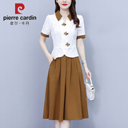 皮爾卡丹（PIERRE CARDIN）假兩件拼接連衣裙女2025夏季新款時(shí)尚氣質(zhì)修身顯瘦中長(zhǎng)款減齡裙子 咖色 S 建議80-95斤