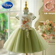 迪士尼（Disney）女童禮服森系公主裙中國風(fēng)古箏花童演出服兒童大合唱蓬蓬裙復古春 綠色立領(lǐng)+花環(huán)頭飾 120 cm