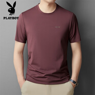 花花公子（PLAYBOY）品牌高檔圓領(lǐng)t恤男高端商務(wù)休閑體恤桑蠶絲夏季純色半袖男裝 TX8811暗粉 M 165 【適合體重100-120斤】