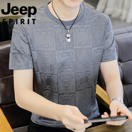 吉普（JEEP）高端冰絲短袖t恤男2025新款夏季薄款體恤潮流男裝半袖上衣服 1030灰色 3XL 建議150-170斤