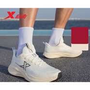特步（XTEP）男鞋子男運動(dòng)跑步鞋輕翼3網(wǎng)面春夏透氣跑步鞋減震 帆白/茶白色 43