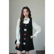 玲玖2024新款法式甜美蕾絲邊長(cháng)袖針織衫女秋季高級感毛衣氣質(zhì)上衣 黑色連衣裙 L