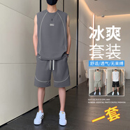 AFILMBY夏天T恤套裝男潮流男士休閑運動套裝短袖t恤套裝男夏季衣服男夏裝 5829深灰 M (90-105斤)