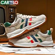 卡帝樂(lè )鱷魚(yú)男鞋春夏季新款網(wǎng)面男士休閑鞋經(jīng)典系帶百搭運動(dòng)鞋厚底戶(hù)外跑鞋 米色[低幫款] QH8539 46 [運動(dòng)鞋碼]