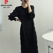 皮爾卡丹（pierre cardin）2025秋季新款燈籠袖雪紡氣質(zhì)百褶優(yōu)雅韓版時(shí)尚女長(cháng)款連衣裙 黑色 均碼