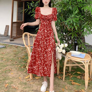 榮西圖法式復古開叉連衣裙顯瘦立體剪裁優(yōu)雅女性魅力 圖片色 2XL