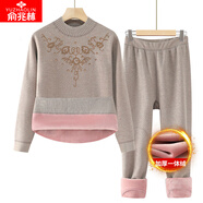 俞兆林媽媽裝秋冬裝保暖內衣加絨加厚套裝女奶奶裝秋衣老太太老年人衣服 駝色 XL (參考110斤以?xún)?