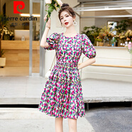 皮爾卡丹（pierre cardin）復古泡泡袖碎花連衣裙2025夏季新款時(shí)尚輕奢收腰娃娃裙棉布茶歇裙 紅花 2XL 【151-165斤】
