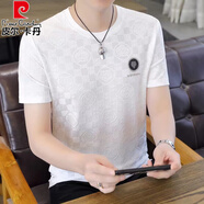 皮爾卡丹（pierre cardin）2025夏季新款男士冰絲短袖T恤衫提花半袖體恤加肥加大碼速干男裝 699白色 M 80-110斤