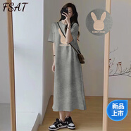 FSAT連衣裙夏天2025新款夏季短袖t恤裙子韓版寬松大碼開叉過(guò)膝長(zhǎng)裙女 灰色(曲線兔子) 商場(chǎng)同款 M 商場(chǎng)同款