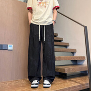主意范（ZHUYIFAN）大碼褲子男春夏薄款寬松休閑褲束腳闊腿印花運動褲子衛(wèi).褲抽繩潮 K5036黑色冰絲扎染 5XL 200-235斤