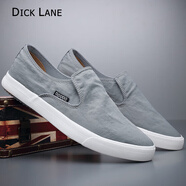 DICK LANE 迪克.雷恩品牌帆布鞋男新款一腳蹬懶人鞋英倫樂福鞋軟底老北京透氣休閑布鞋 灰色 42