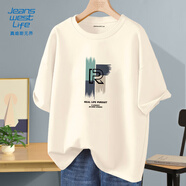 JEANSWEST LIFE真維斯夏季純棉短袖t恤男潮牌青少年透氣五分袖男孩字母百搭半袖T