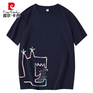 皮爾卡丹大碼男裝短袖T恤男寬松圓領(lǐng)春夏胖子加肥加大280斤胖哥打底衫 460-搞怪短袖【寶藍(lán)】 2XL (建議155-170斤)