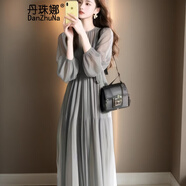丹珠娜（DanZhuNa）法式連衣裙2025年春季新款氣質女神范穿搭端莊大氣溫柔風長裙子 柔綠色 XL