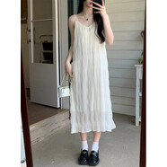 NJSKAKW300斤法式吊帶連衣裙女早春新款大碼胖mm顯瘦中長款內(nèi)搭打底裙子 杏色現(xiàn)貨 L 80-120斤