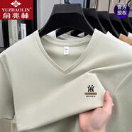 俞兆林高檔純棉V領(lǐng)短袖t恤男士純色衣服打底衫半袖體恤男裝吸濕排汗衛衣 短袖25340杏色 L 170120-135斤