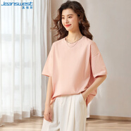 真維斯（JEANSWEST）短袖t恤女純棉夏季寬松oversize大版休閑潮流半袖上衣女粉色2XL