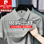 皮爾卡丹短袖T恤男士夏季polo冰絲衫新款半袖帶兜男士條紋重磅100%純真棉 特價(jià)抗皺boy官方店旗艦淺灰 3XL 185/56 155斤-175斤