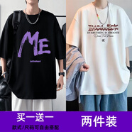 威覺（WEIJUE）【買一送一 包郵】短袖t恤男士夏季新款美式高街寬松半袖體恤衣服 T337黑色+T328白色 5XL