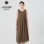 阿瑪施（AMASS）女裝2025新款不規(guī)則方格織物清爽度假風(fēng)無袖洋裝連衣裙5500544 橄欖褐 M (3碼)