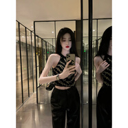 以純YISHION小香風(fēng)重工釘珠鑲鉆掛脖針織背心女冷淡系感輕奢名媛氣質(zhì)上衣 黑色 S