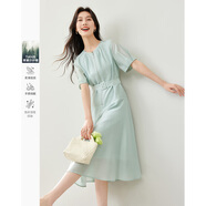 梵希蔓涼爽萊賽爾連衣裙女2025夏收腰別致拉鏈氣質(zhì)通勤裙子 淺綠色  M 