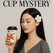 CUP MYSTERY手繪創(chuàng)意咖啡保溫杯卡通桌面杯陶瓷內(nèi)膽健康辦公室飲水杯子便攜 黑色