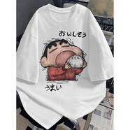 燦圖美式潮牌重磅蠟筆小新短袖t恤男夏季寬松半截袖情侶打底衫上衣服 白色 XL 【建議120-140斤】