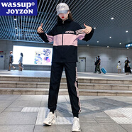 WASSUP JOYZON 品牌套裝女加絨大碼秋冬新款學(xué)生運動休閑兩件套寬松顯瘦跑步服 黑色（春秋款兩件套） XL （建議135-150斤）