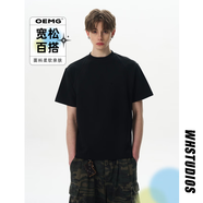OEMG280g短袖T恤男澳產(chǎn)太空棉拼接boxy版型抗皺短寬cleanfit情侶體恤 黑色 M [建議90-105斤]