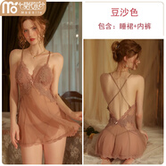 莫代爾性感睡裙吊帶女夏網(wǎng)紗蕾絲宮廷公主風(fēng)甜美可愛睡衣法式純欲家居服 豆沙粉 XL 適合[120-140斤]