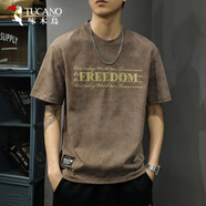 啄木鳥(niǎo)（TUCANO）夏季2025新款美式短袖T恤男潮牌寬松大碼純棉半截袖薄款休閑體恤 咖啡色 XL 【合適131-150斤】