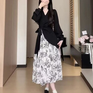 TONCY黑色印花碎花不規(guī)則半身裙秋冬2025新款高腰顯瘦包臀短裙 圖片色【長款】 M 【建議80-100斤】