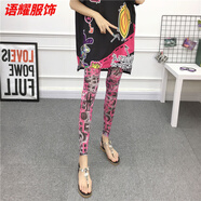 風(fēng)曉薇薄款打底褲女潮外穿印花原宿風(fēng)長(cháng)褲子緊身顯瘦網(wǎng)紗大彈力九分褲子 字母玫紅 M 均碼長(cháng)褲/褲長(cháng)92c80-145斤