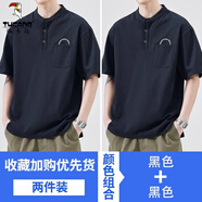 啄木鳥(niǎo)（TUCANO）T恤男2025新款冰絲短袖夏季新款寬松純棉百搭休閑半袖體恤上衣男 黑色+黑色 M 【建議100-120斤】