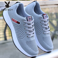 花花公子（PLAYBOY）軟底防臭男鞋子男士運動(dòng)鞋夏季透氣網(wǎng)鞋休閑鞋防滑工作鞋跑步潮鞋 2208灰色 40