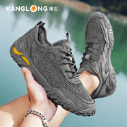 康龍男鞋夏季透氣涼鞋男跑步網(wǎng)面鞋耐磨運動(dòng)鞋 黑色 43