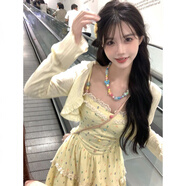榮西圖（RONGXITU）糖果甜心法式溫柔風(fēng)長裙女夏季收腰顯瘦蕾絲拼接甜美吊帶連衣 單件開衫【原版面料】 S