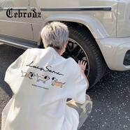 Cebrodz法國(guó) 短袖男純棉臘腸狗短袖t恤男夏新款日系cityboy寬松重磅體恤 白色 XL