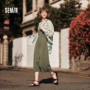森馬連衣裙女中長(cháng)款復古格子襯衫吊帶連衣裙兩件套24年套裝裙子 綠咖色調00345 165/88A/L