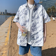 尊首胖子大碼230斤碎花短袖襯衫男寬松夏季薄款冰絲速干海灘花襯衣 C323灰色 M